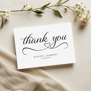 Script Heart Typography romantic Wedding Thank You Card