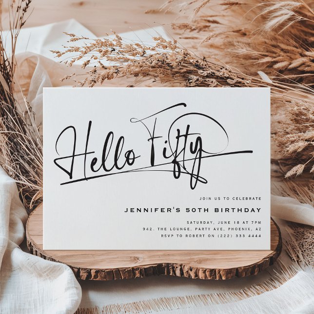 Script Hello Fifty Minimalist 50th Birthday Invitation (Creator Uploaded)