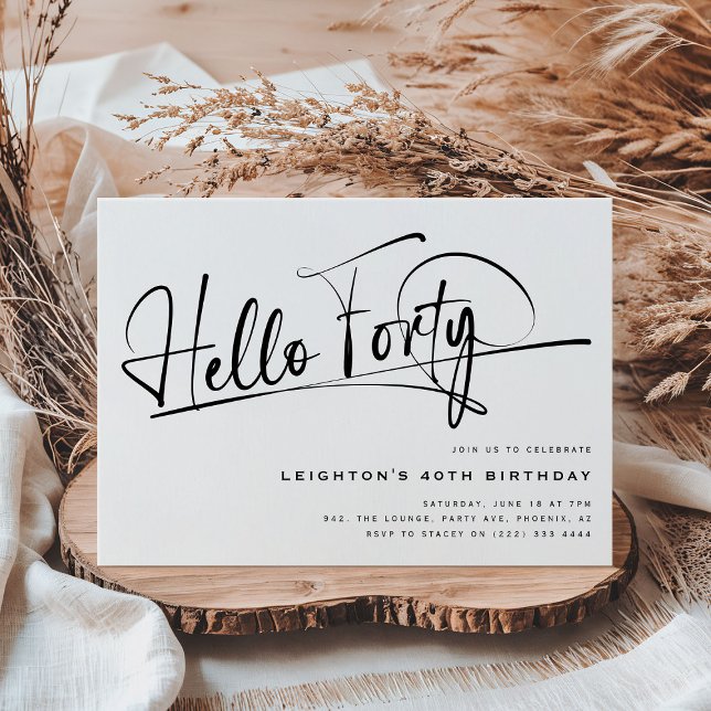 Script Hello Forty Minimalist 40th Birthday Invitation (Creator Uploaded)