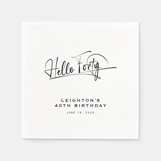 Script Hello Forty Minimalist 40th Birthday Napkin (Front)