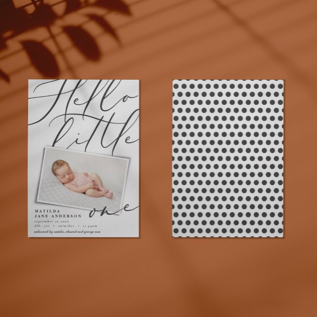 Script hello little one modern 1 photo typography announcement (Creator Uploaded)