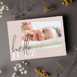 Script Hello Name Black Minimalist Photo Baby<br><div class="desc">Script Hello Name Black Minimalist Photo Baby Birth Announcement Card</div>