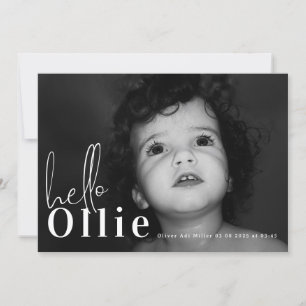 Script Hello Name Neutral Minimalist Photo Baby Announcement