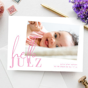 Script Hello Name Pink Minimalist Photo Baby Birth
