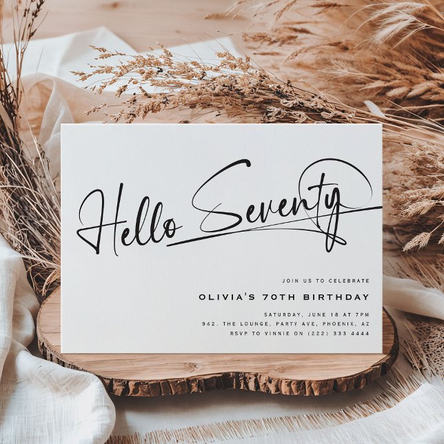 Script Hello Seventy Minimalist 70th Birthday Invitation (Creator Uploaded)