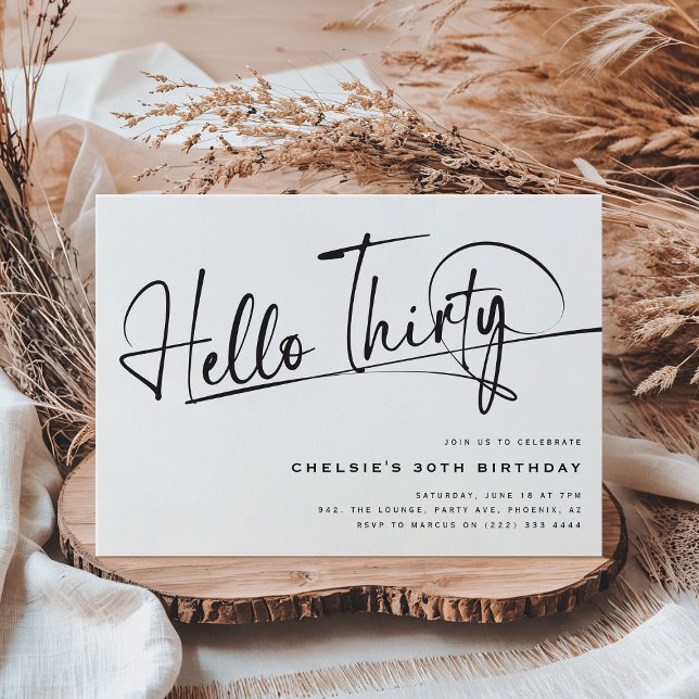 Script Hello Thirty Minimalist 30th Birthday Invitation (Creator Uploaded)
