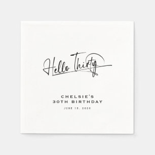 Script Hello Thirty Minimalist 30th Birthday Napkin