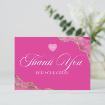 Script Hot Pink Marble Business Thank You Card
