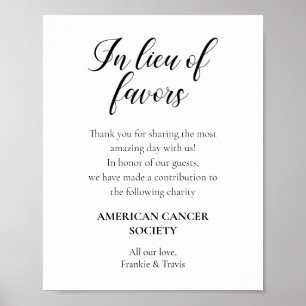 Script In Lieu Of Favours Charity Donation Wedding Poster