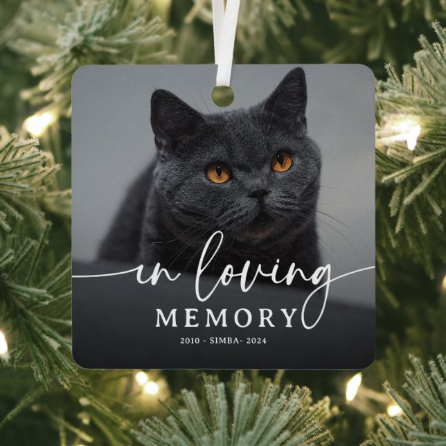 Script In Loving Memory Photo Cat Memorial Metal Ornament (Insitu)