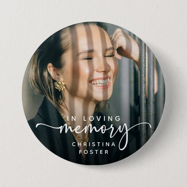 Script In Loving Memory Photo Memorial 3 Inch Round Button (Front)