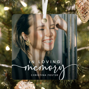 Script In Loving Memory Photo Memorial Christmas Metal Ornament