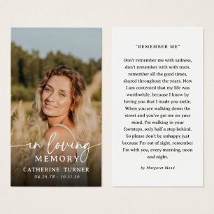 Script In Loving Memory Photo Sympathy Prayer Card