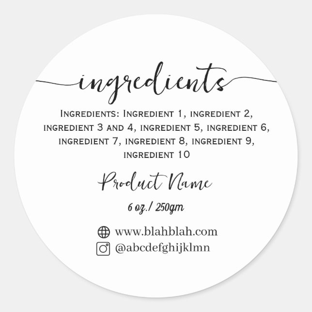 Script  ingredient Product Label Sticker (Front)