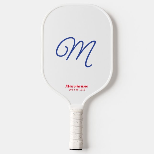 Script Initial Elegant Red White Blue Personalized Pickleball Paddle (Back)
