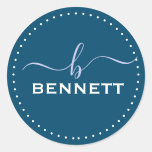 Script Initial, Full Last name Personalized Classic Round Sticker