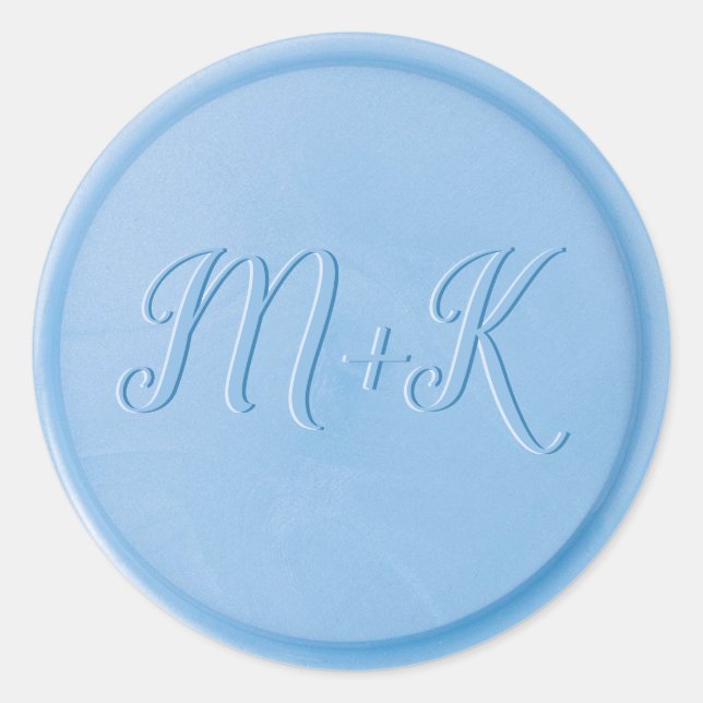 Script Initial Linen Blue Wax Seal Sticker (Front)