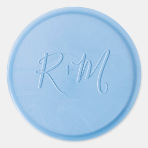 Script Initial Linen Blue Wax Seal Sticker