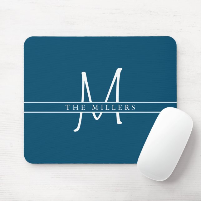 Script Initial Split Monogram, Personalized Blue Mouse Pad (With Mouse)