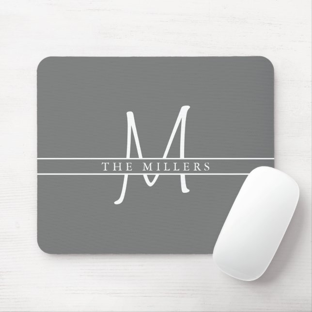 Script Initial Split Monogram, Personalized Gray Mouse Pad (With Mouse)