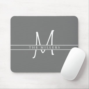 Script Initial Split Monogram, Personalized Grey Mouse Pad