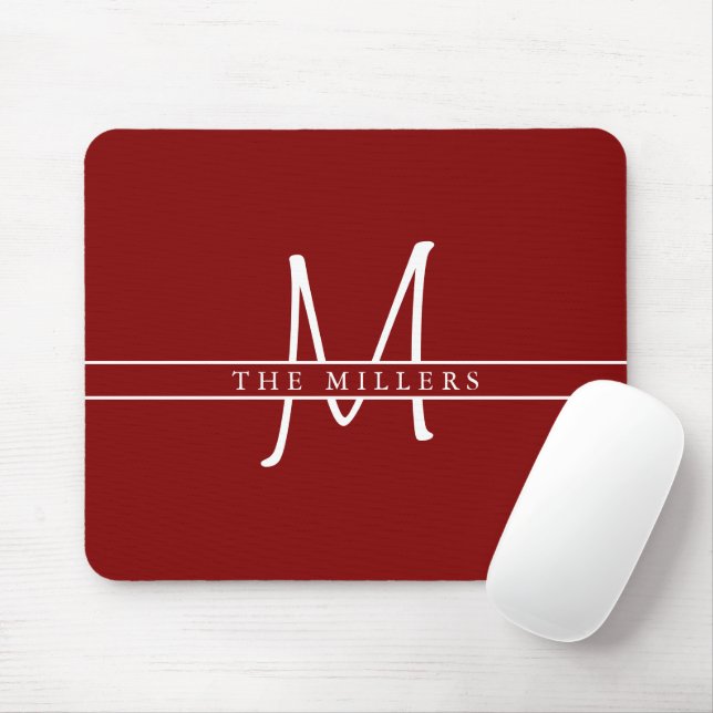 Script Initial Split Monogram, Personalized Maroon Mouse Pad (With Mouse)