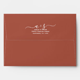 Script initials terracotta wedding envelope