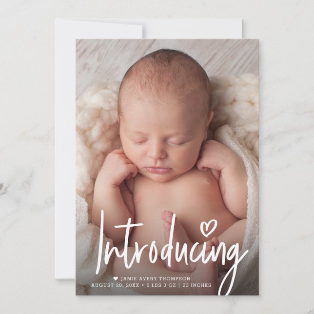 Script Introducing Heart Baby Photo Blank back Thank You Card (Front)