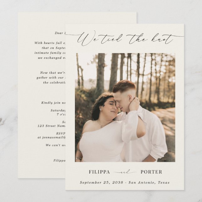 Script Ivory Elopement Wedding Reception Only Invitation (Front/Back)