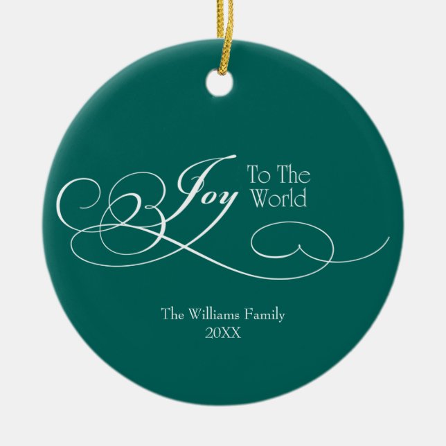 Script Joy To The World Holiday Ceramic Ornament (Front)