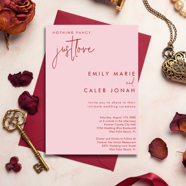Script Just Love Pink Intimate Wedding Courthouse  Invitation (Creator Uploaded)
