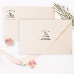 Script Lets Celebrate Wedding Return Address Stamp