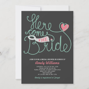 Script Lettering Grey Mint Bridal Shower Invite