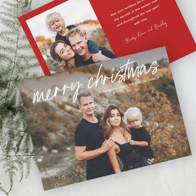 Script Lettering Merry Christmas 2 Photo  Holiday Card (Modern Hand Lettered Photo Christmas Holiday Cards.)