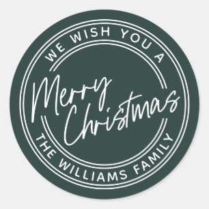 Script Lettering Merry Christmas Classic Round Sticker