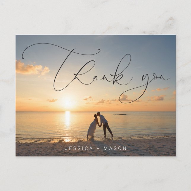 Script Lettering Photo Wedding Thank You Postcard (Front)