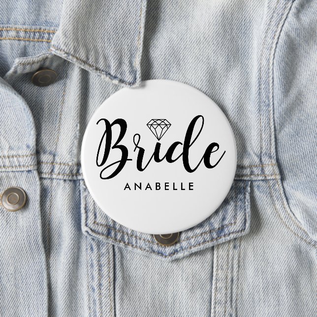 Script Letters "Bride" Personalized 4 Inch Round Button (In Situ)