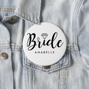 Script Letters "Bride" Personalized 4 Inch Round Button