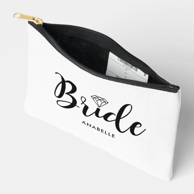 Script Letters "Bride" Personalized Accessory Pouch (Open)