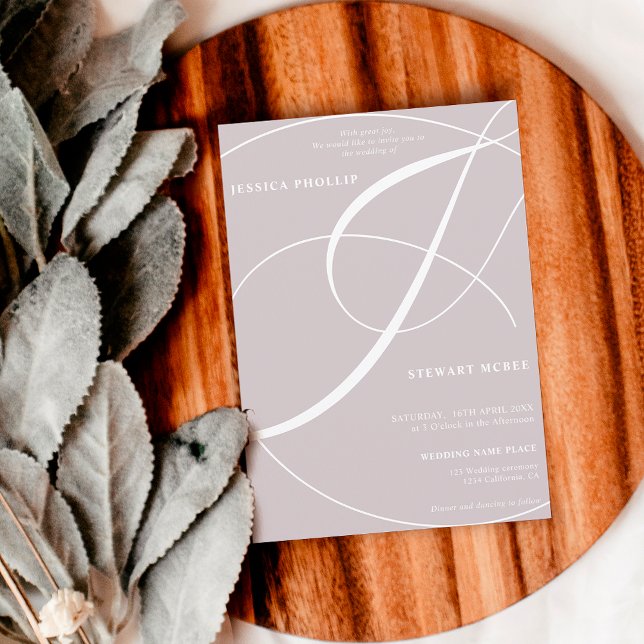 Script lilac grey photo calligraphy wedding invitation (Creator Uploaded)