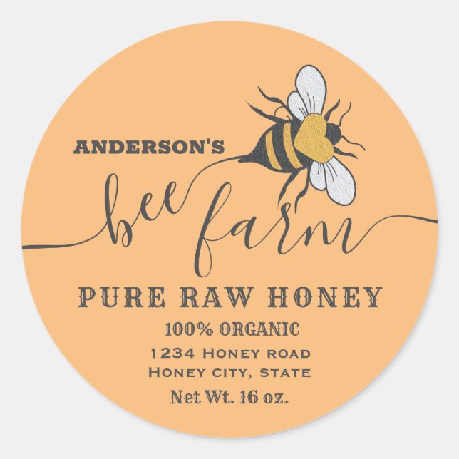 Script logo abeille ferme miel jarre étiquette (Devant)