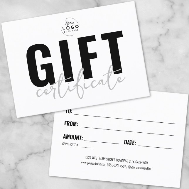 Script Logo Moderne Certificat Cadeau Entreprise (Modern Logo Script Business Gift Certificate)