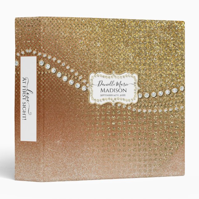 Script Love at First Sight Rose Gold Glitter Baby Binder (Front/Spine)