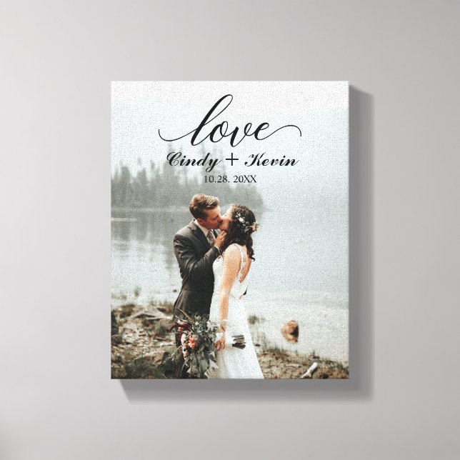 Script Love Custom Family Name Wedding Bride Groom Canvas Print (Front)