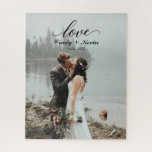 Script Love Custom Family Name Wedding Bride Groom Jigsaw Puzzle<br><div class="desc">Script Love Custom Family Name Wedding Bride Groom jigsaw puzzle</div>