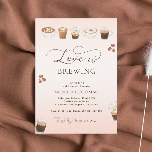 Script Love is Brewing Pink Coffee Bridal Shower Invitation (Creator Uploaded)
