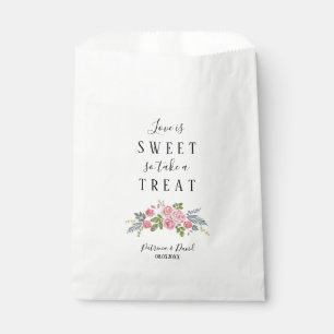 Script Love is Sweet Pink Floral Wedding Favour Ba Bag