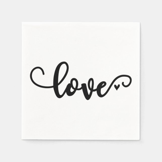 Script love napkins, black font napkin (Front)
