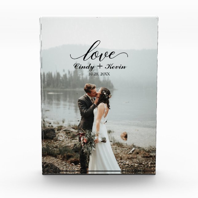 Script Love Personalized Wedding Bride Groom Photo Block (Front)