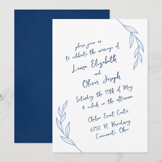Script manuscrit moderne Invitations de mariage bl (Devant / Derrière)